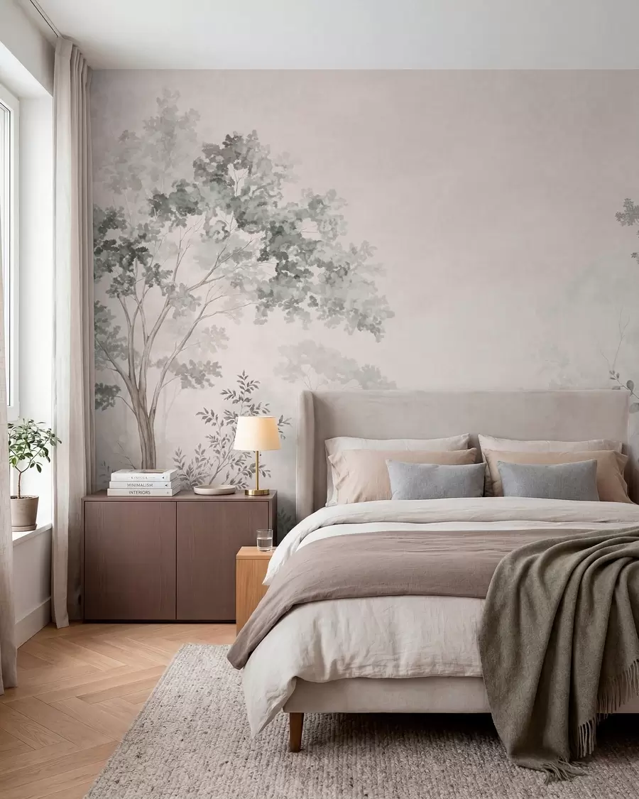 Wall Mural Photo Wallpaper Forest trees and greenery on a light misty background w05856v1