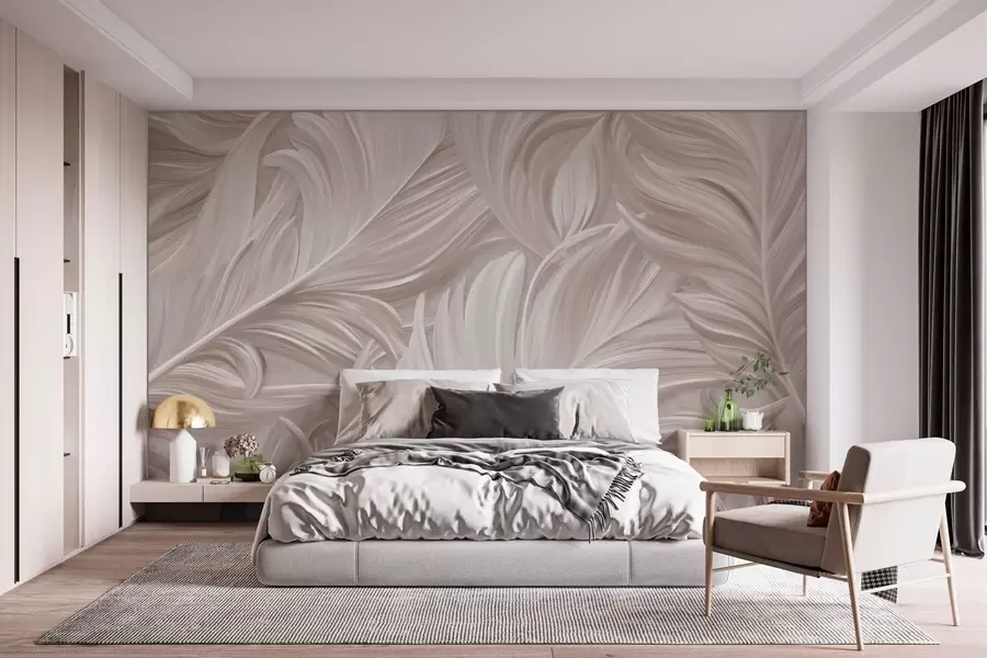 Wall Mural Photo Wallpaper A large, painted, curved feather in shades of pink pearls w05757v1