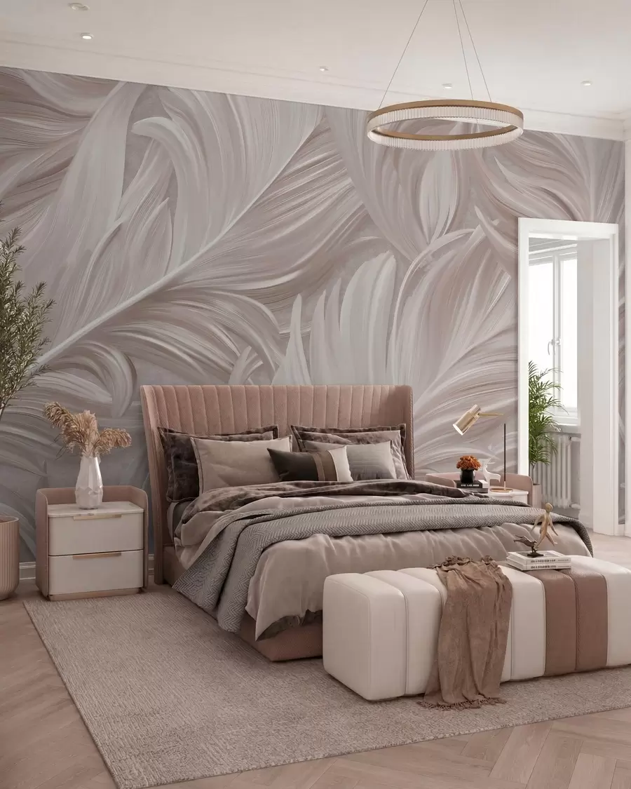 Wall Mural Photo Wallpaper A large, painted, curved feather in shades of pink pearls w05757v1