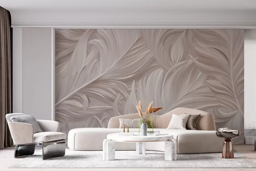 murales Una pluma grande, pintada y curvada en tonos rosa perla w05757v1