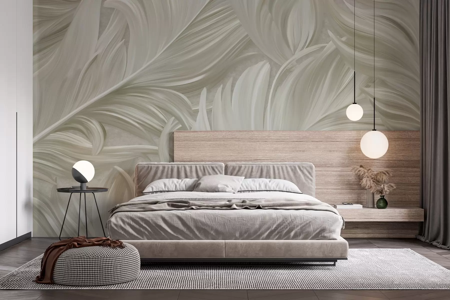 Wall Mural Photo Wallpaper A large, painted, curved feather in shades of cool beige w05757v2