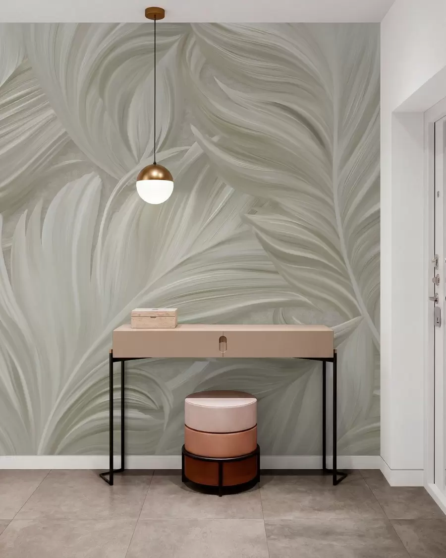 Wall Mural Photo Wallpaper A large, painted, curved feather in shades of cool beige w05757v2