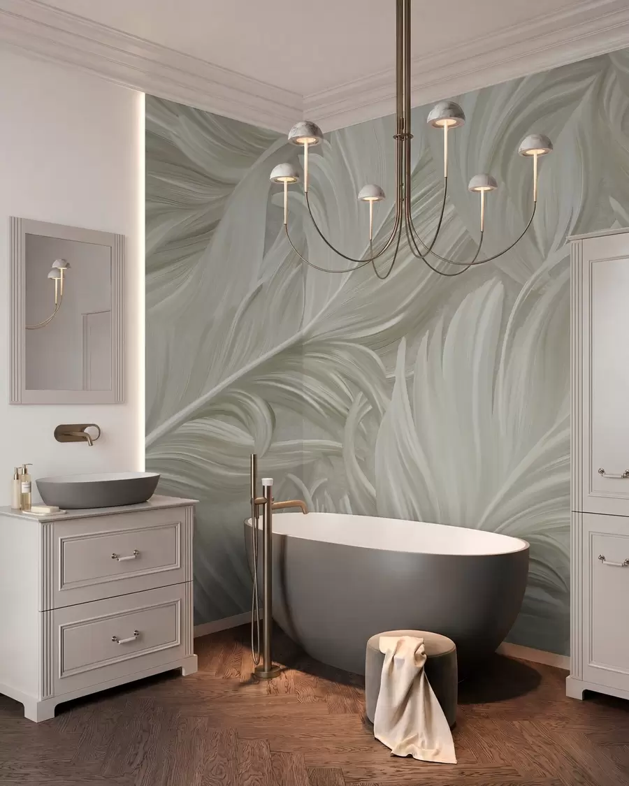 peintures murales Une grande plume peinte et incurvée, dans des tons de beige froid w05757v2