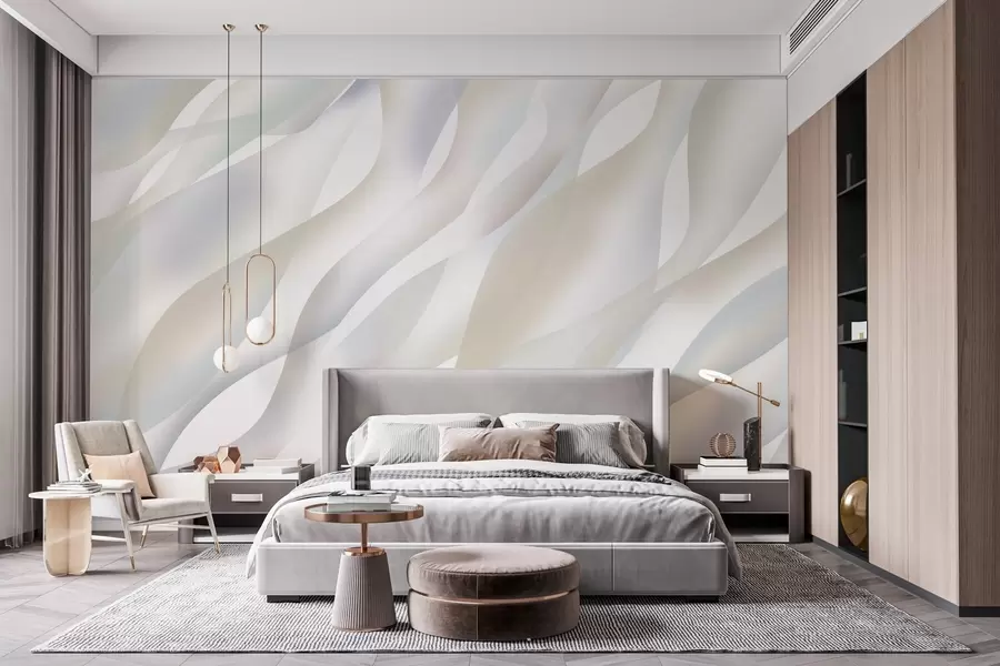 Wall Mural Photo Wallpaper Abstract waves in shades of grey and beige against a white background w05758