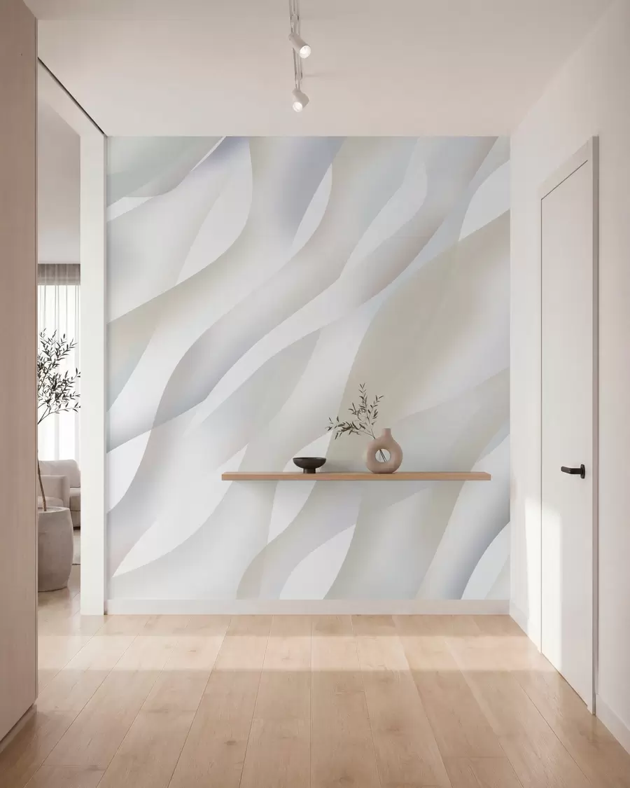 Wall Mural Photo Wallpaper Abstract waves in shades of grey and beige against a white background w05758