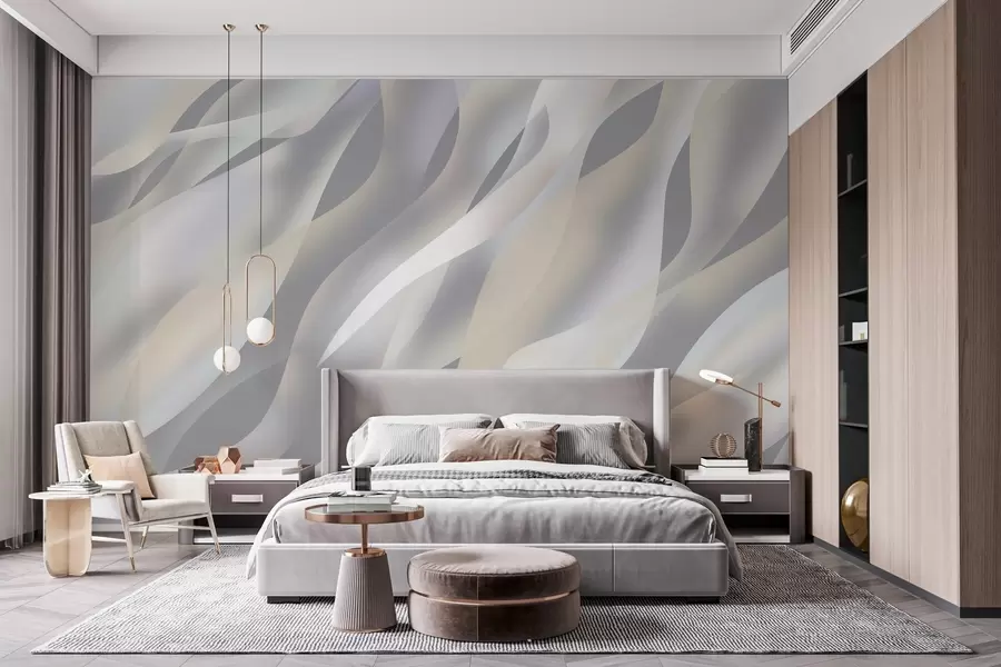 Wall Mural Photo Wallpaper Abstract waves in shades of grey and beige against a dark grey background w05758v2