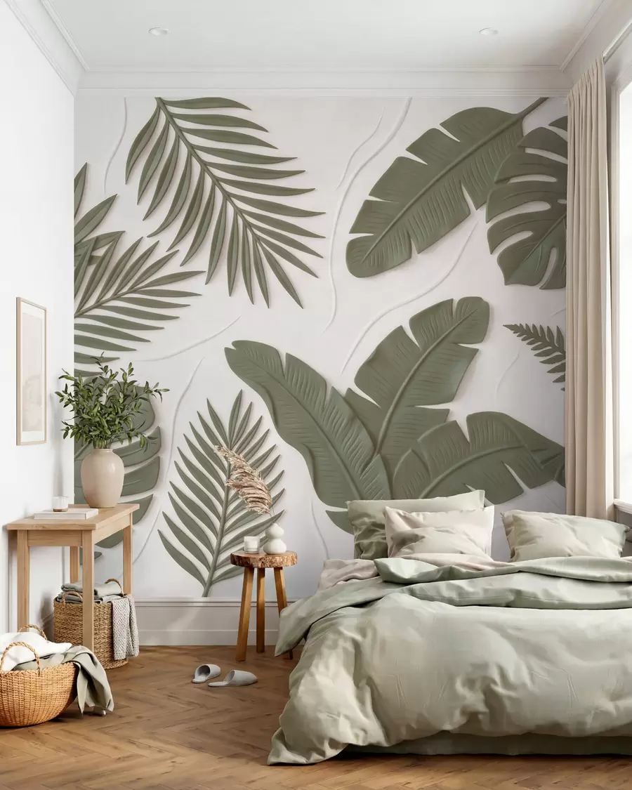 Wall Mural Photo Wallpaper Green textured leaves w09995