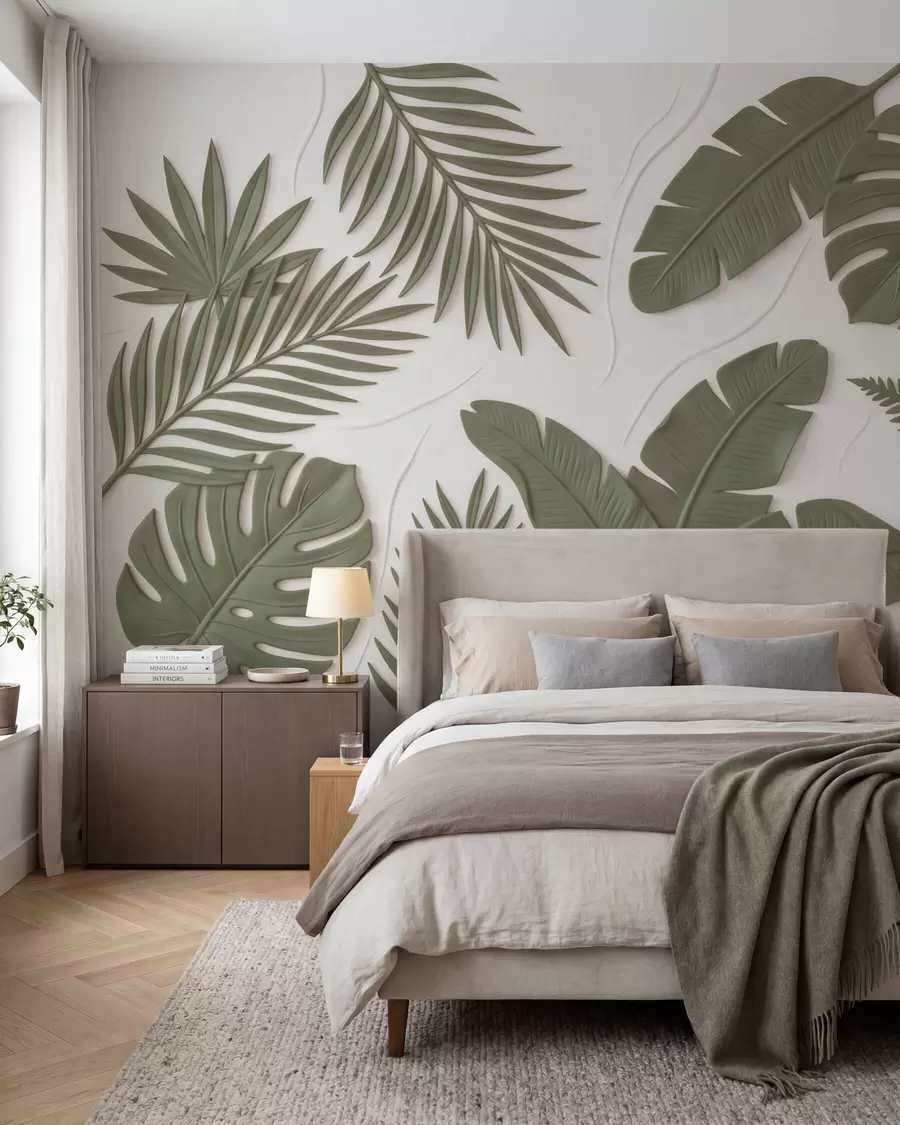 Wall Mural Photo Wallpaper Green textured leaves w09995