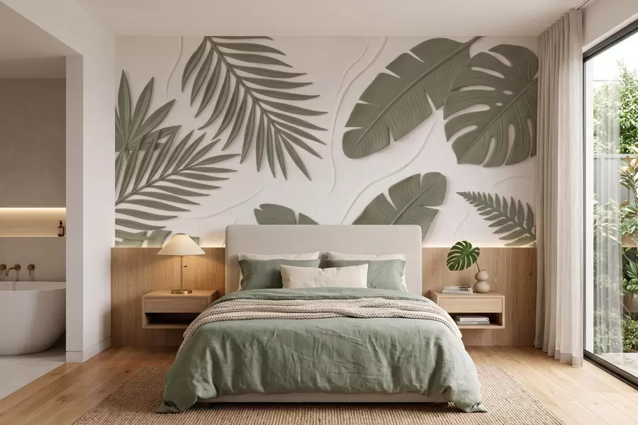 wall murals Green textured leaves w09995