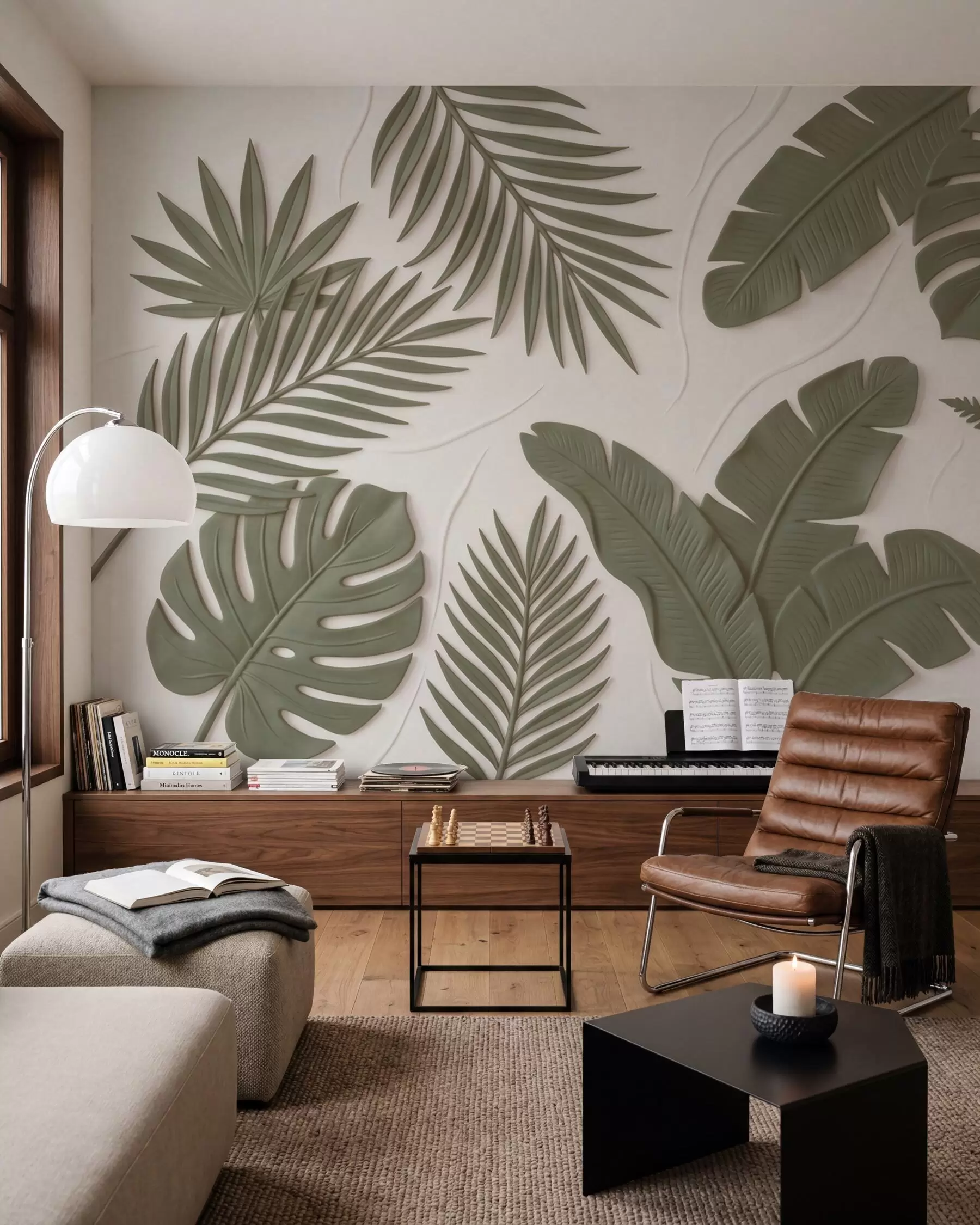 murales Hojas verdes con textura w09995