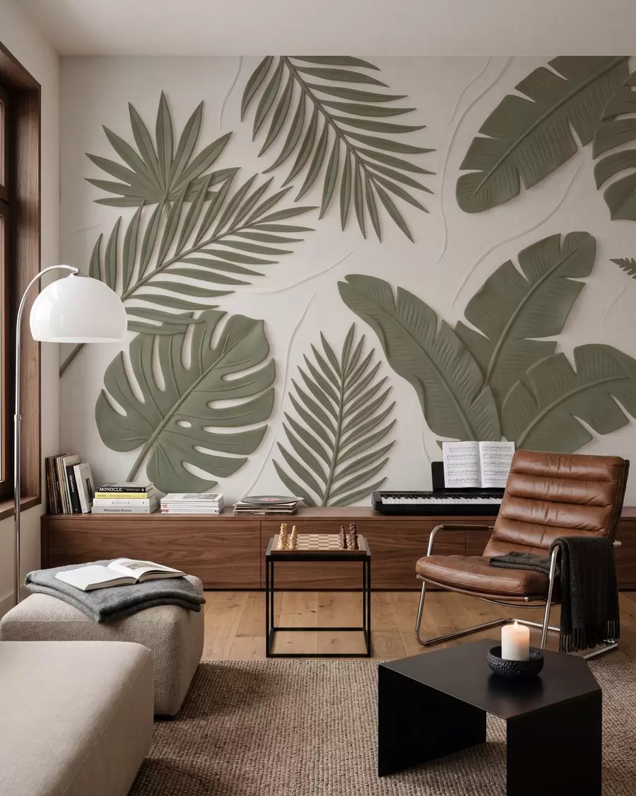 murales Hojas verdes con textura w09995