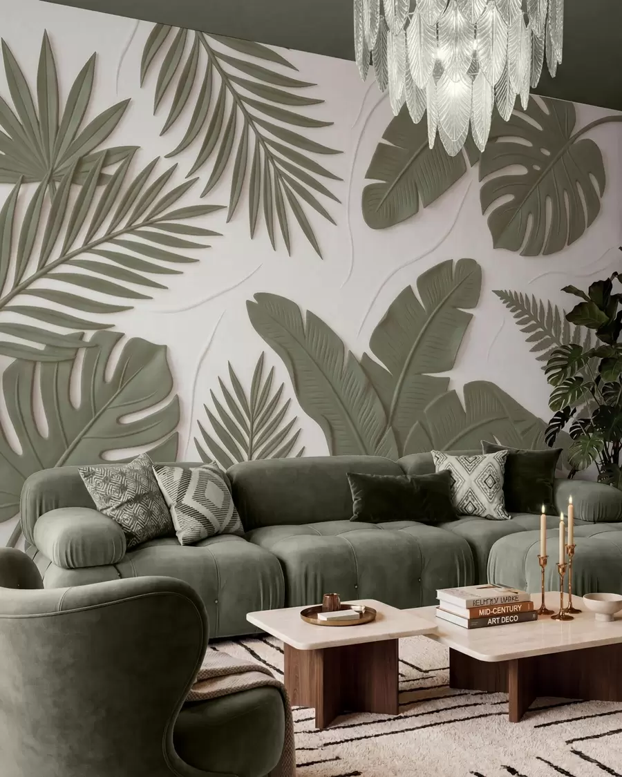 murales Hojas verdes con textura w09995
