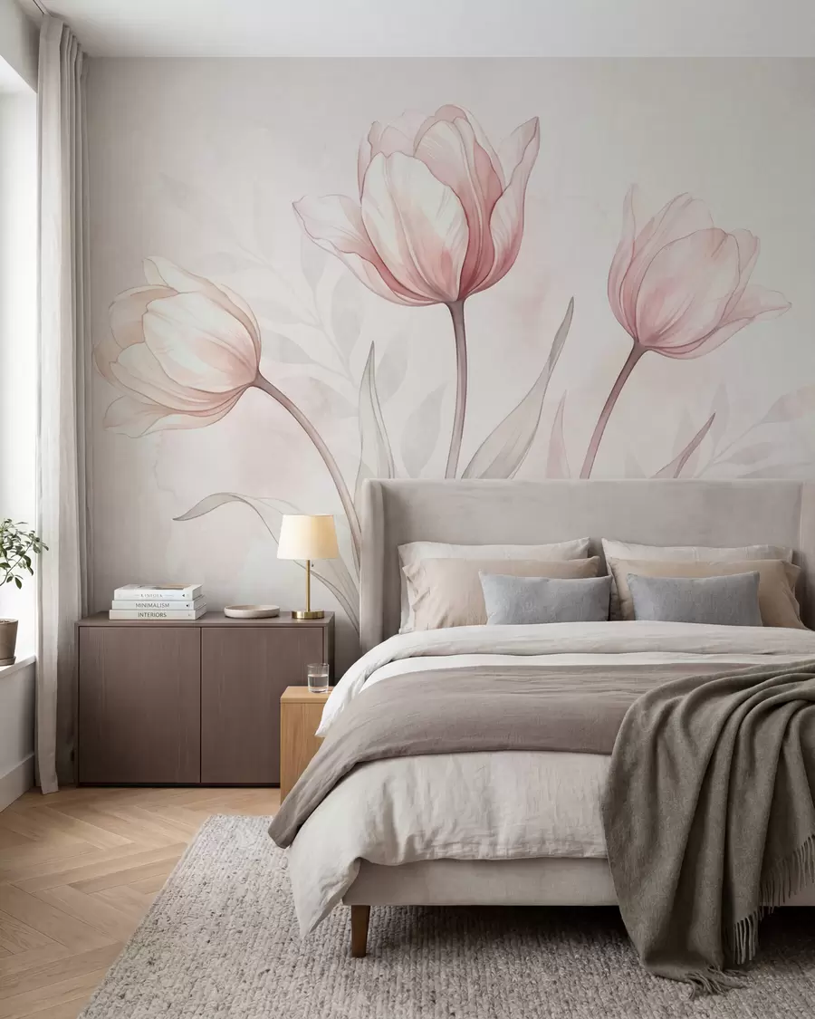 peintures murales Des tulipes délicates, dans un style aquarelle w10005