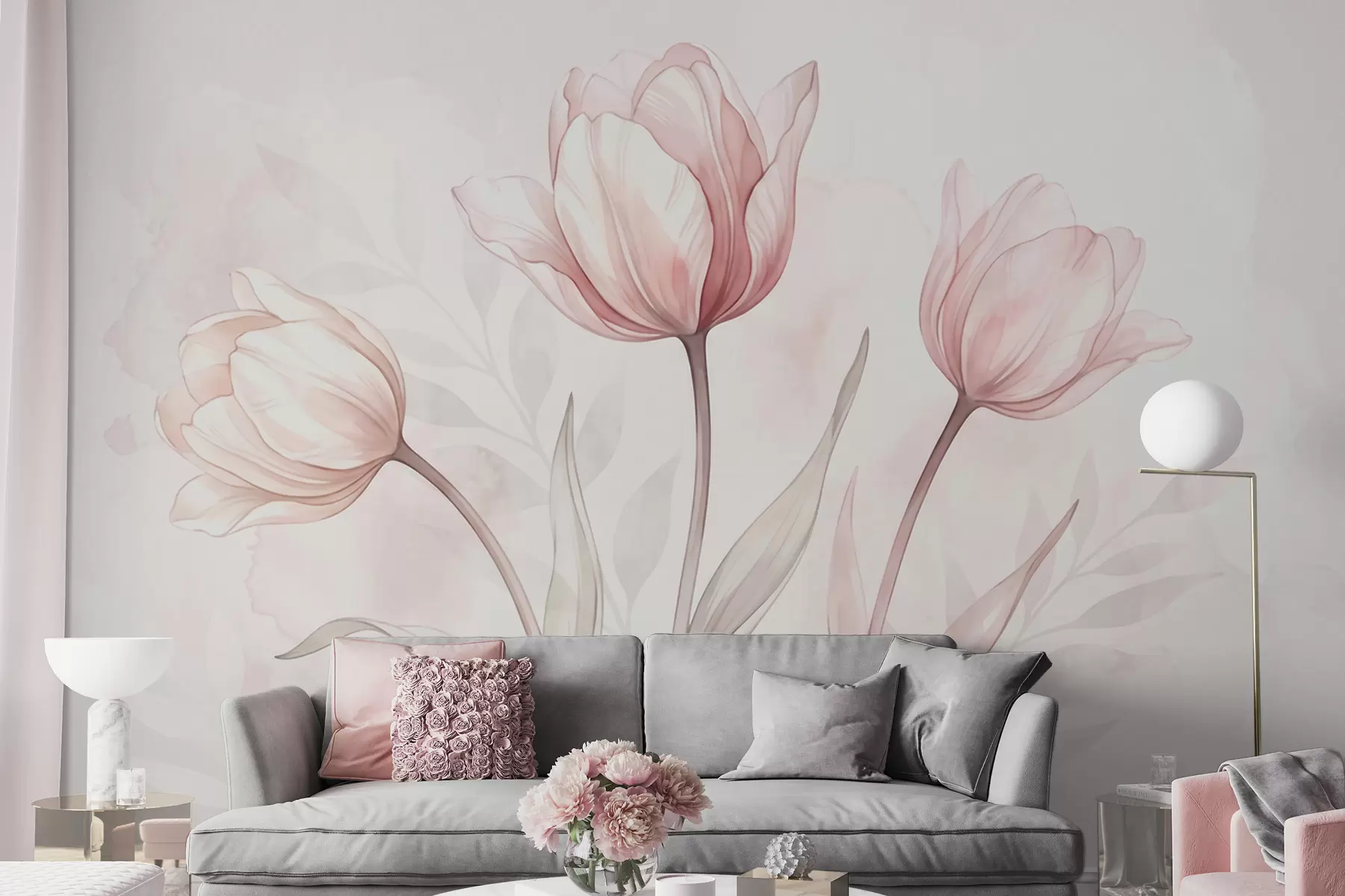 Wall Mural Photo Wallpaper Delicate tulips in watercolor style w10005