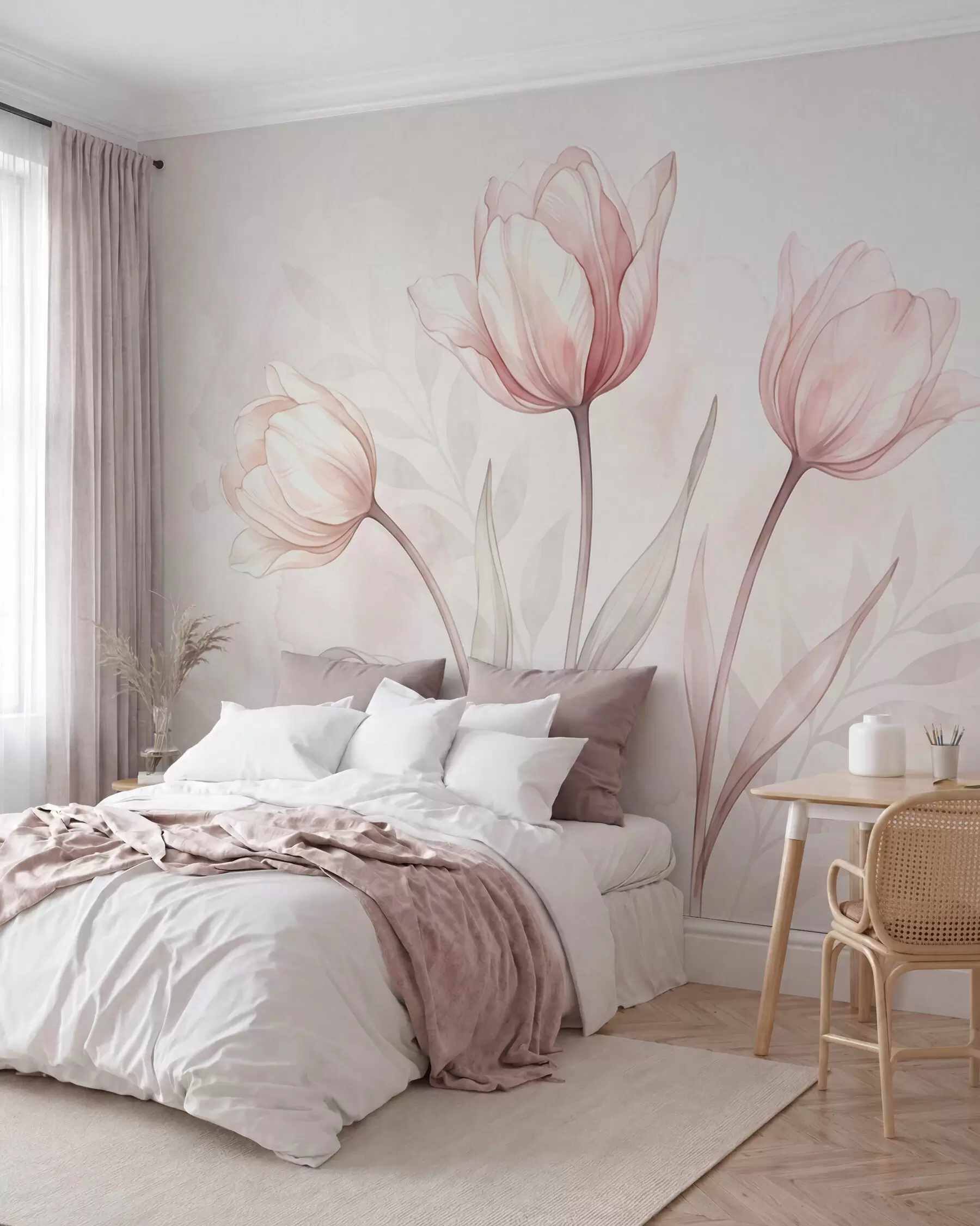 murales Delicados tulipanes en estilo acuarela w10005