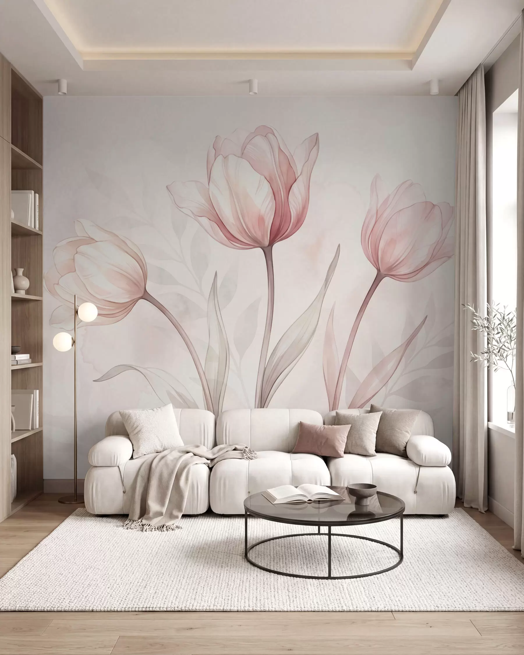 murales Delicados tulipanes en estilo acuarela w10005