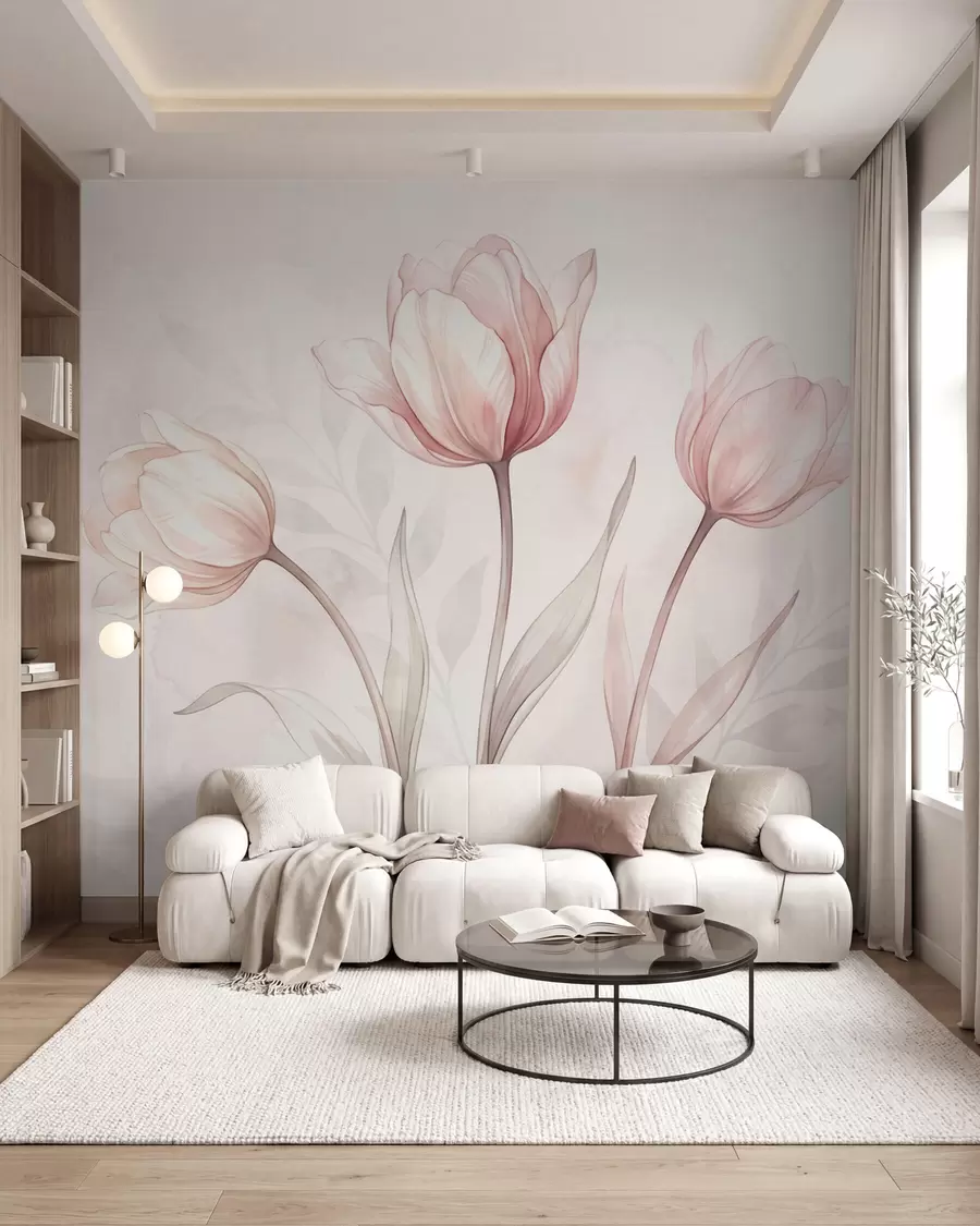 murales Delicados tulipanes en estilo acuarela w10005