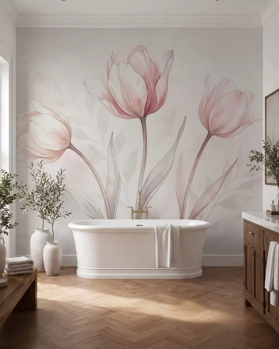 peintures murales Des tulipes délicates, dans un style aquarelle w10005