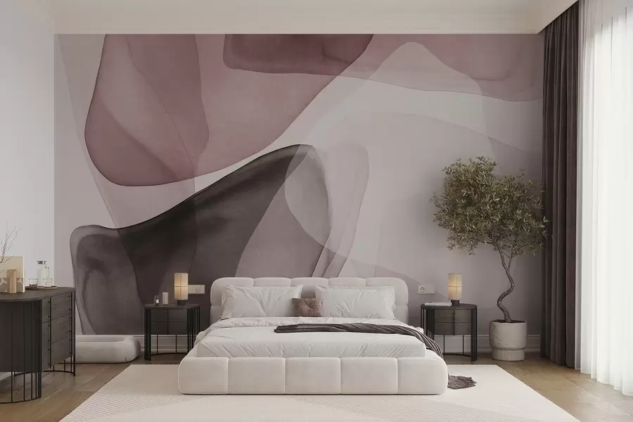murales Formas abstractas en tonos rosas y marrón oscuro, con un efecto de capas texturizadas y translúcidas w10022v1