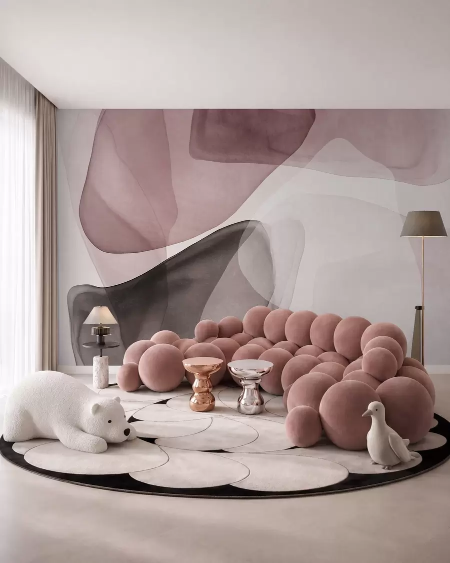 murales Formas abstractas en tonos rosas y marrón oscuro, con un efecto de capas texturizadas y translúcidas w10022v1