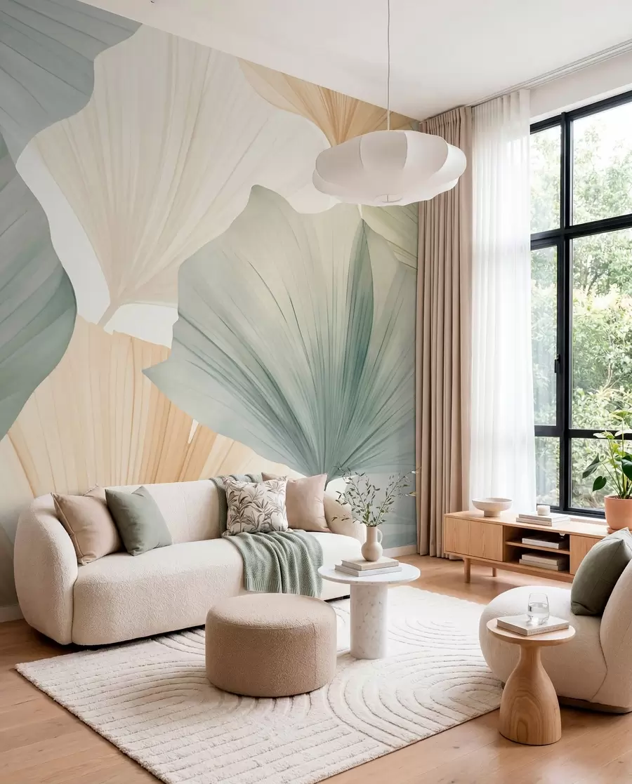 peintures murales Feuille de ginkgo ronde w05772