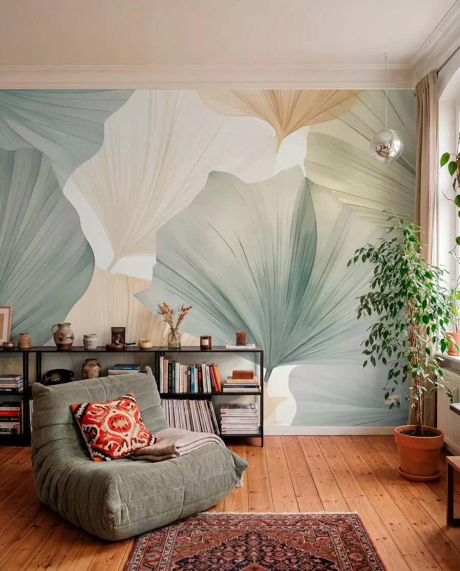 wall murals Round ginkgo leaf w05772