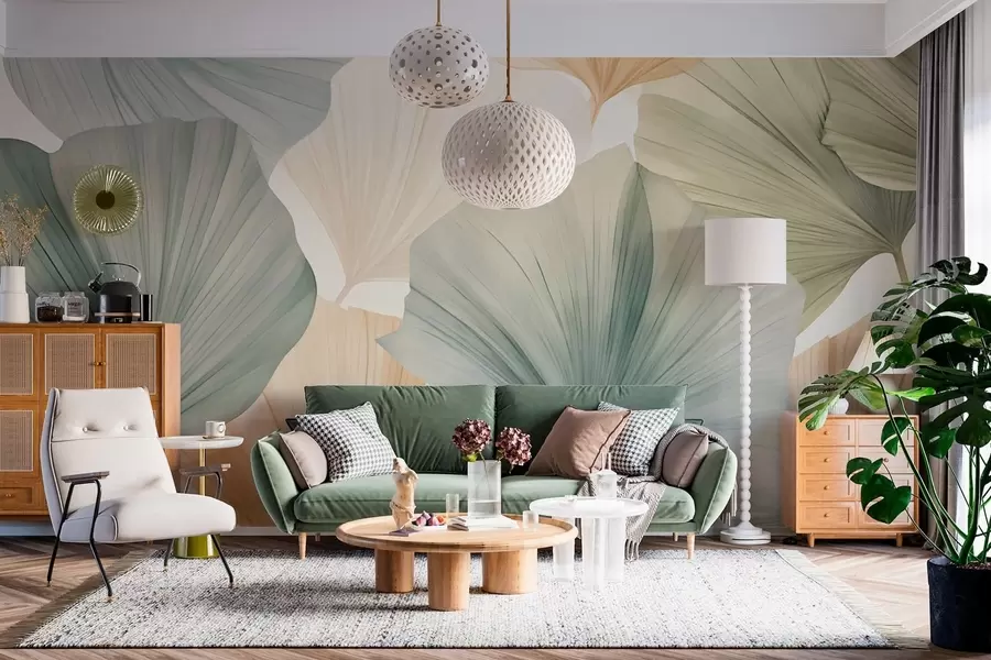 wall murals Round ginkgo leaf w05772