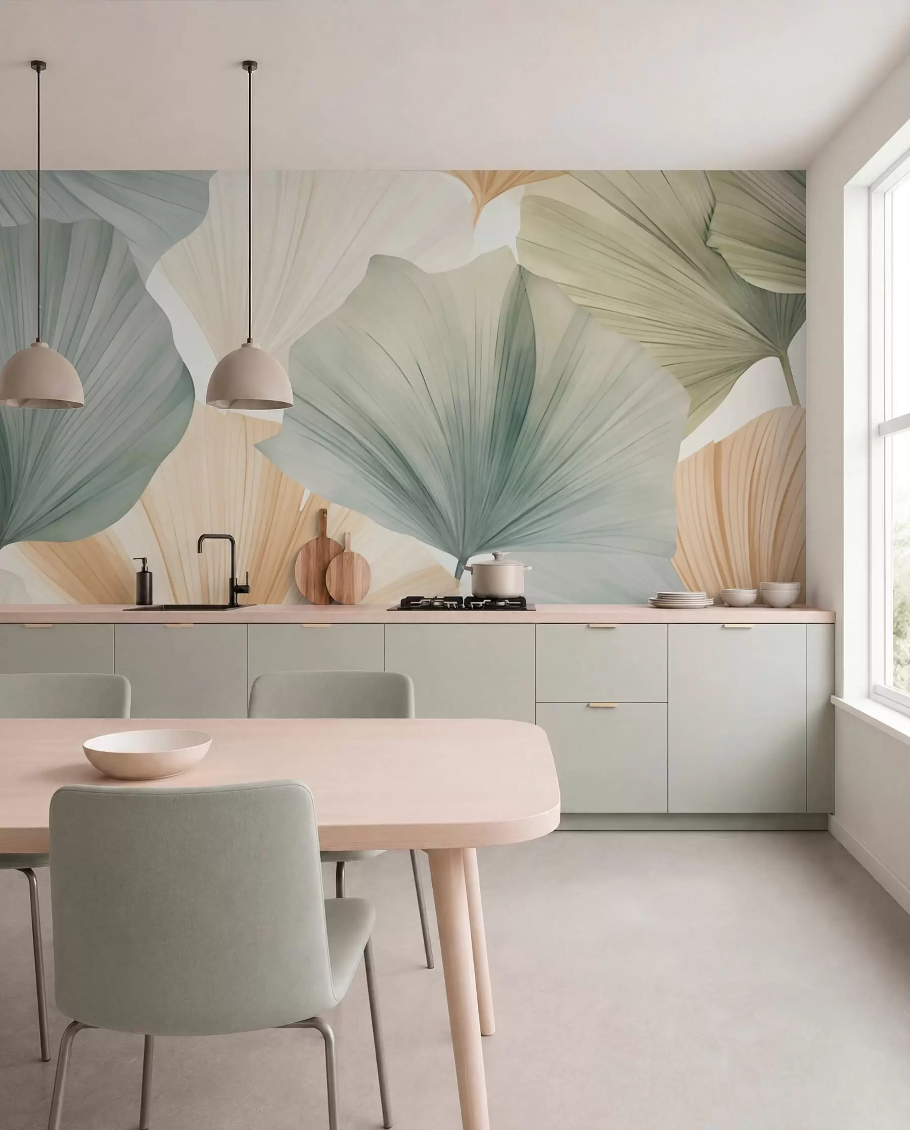 wall murals Round ginkgo leaf w05772