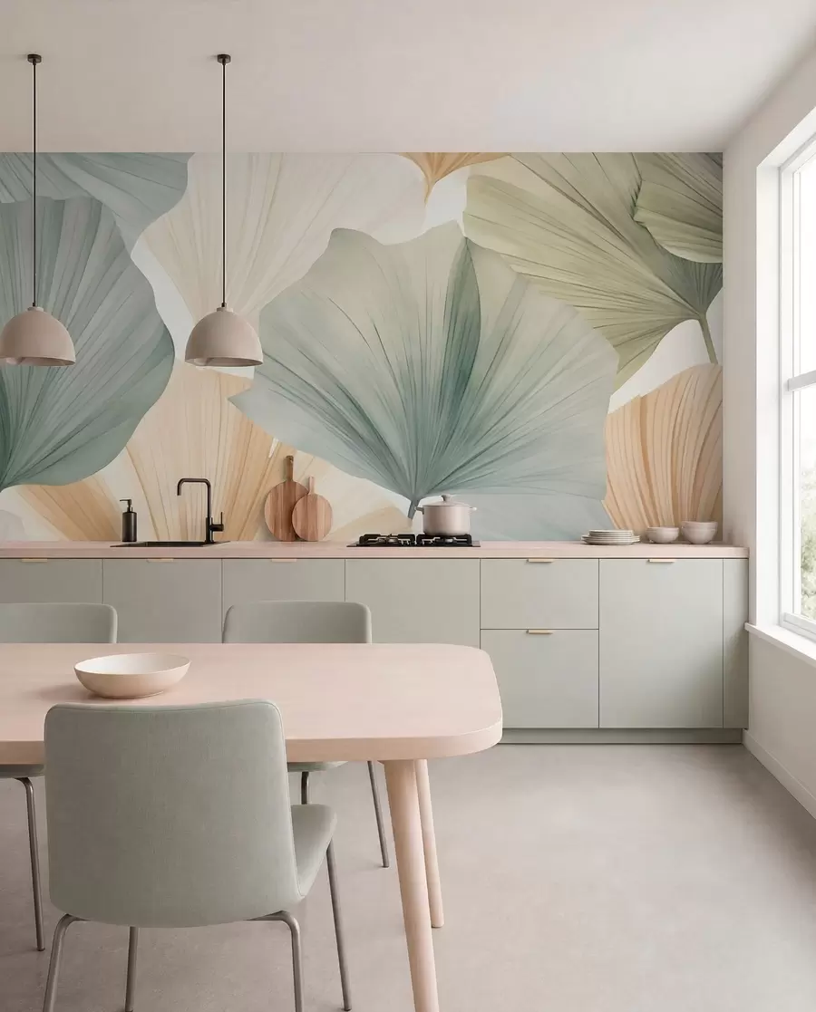 wall murals Round ginkgo leaf w05772