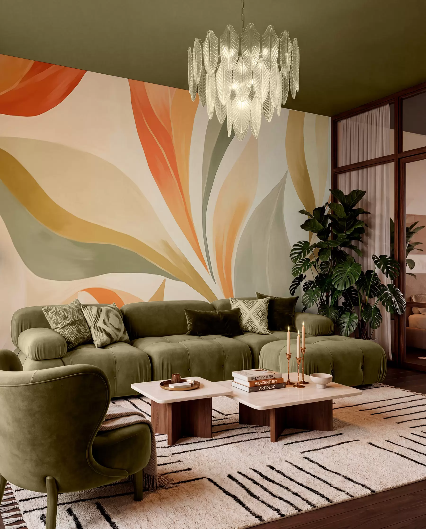 wall murals Ochre Leaves w05839