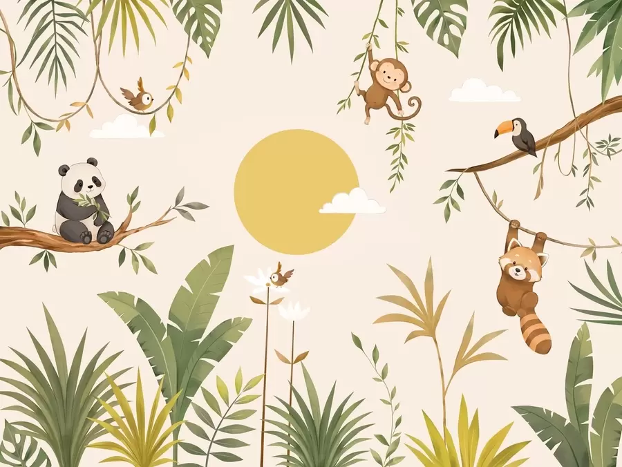 murales Animales tropicales entre una exuberante vegetación w05865