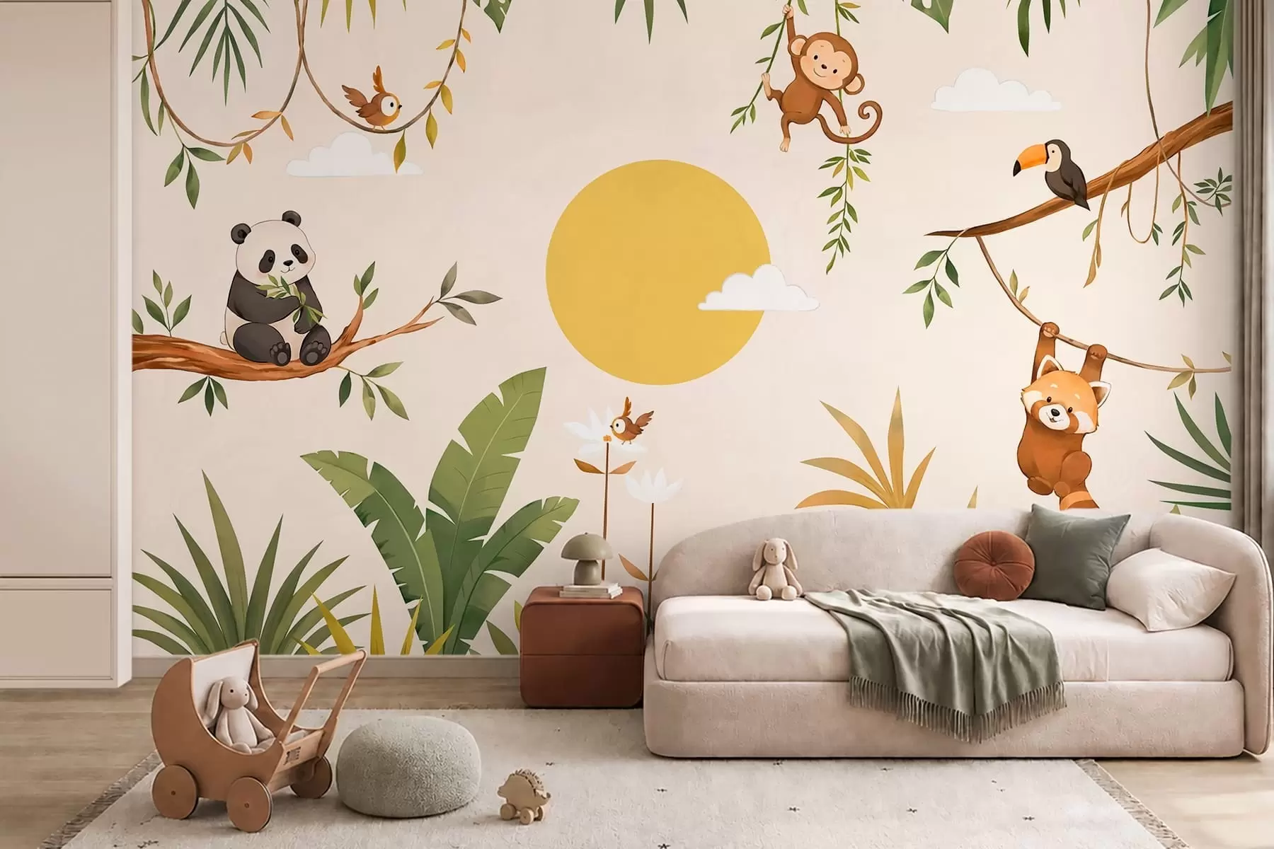 murales Animales tropicales entre una exuberante vegetación w05865