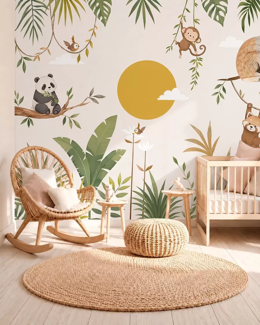 peintures murales Des animaux tropicaux au milieu du feuillage, sous un grand soleil w05865v2