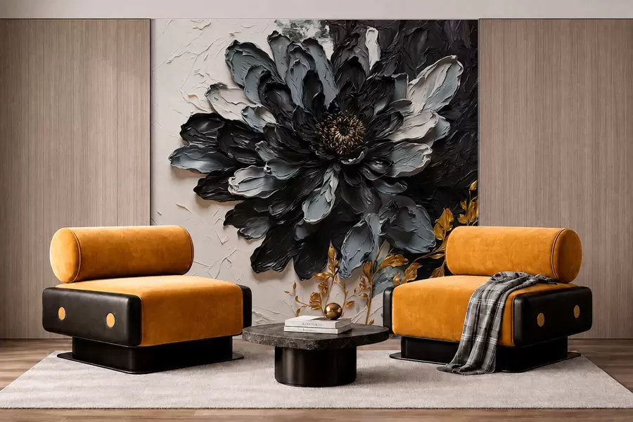Wall Mural Photo Wallpaper Textured black and gray flower with decorative branches w05883
