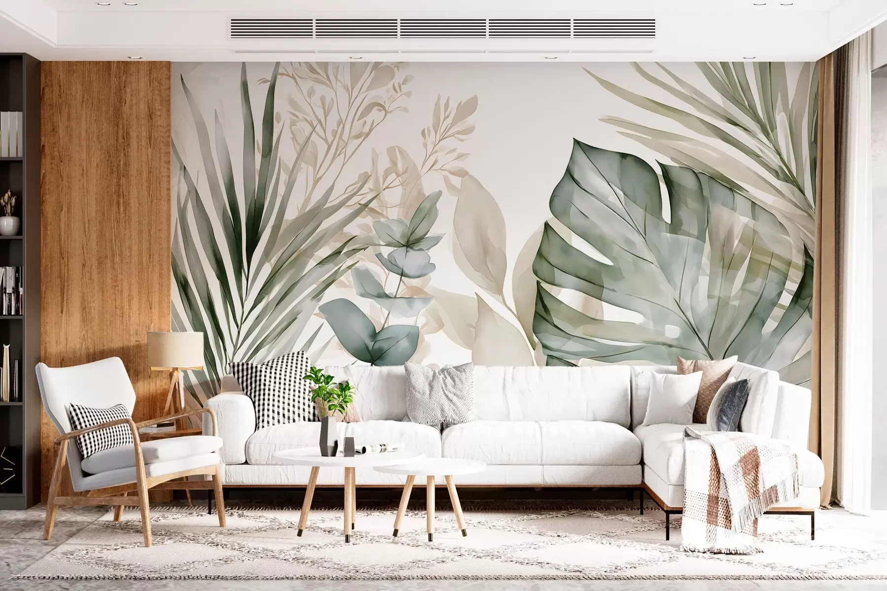 Wall Mural Photo Wallpaper Large tropical leaves in a watercolour style w05867