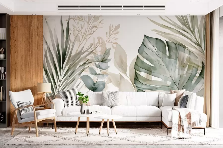murales Hojas tropicales grandes en estilo acuarela w05867