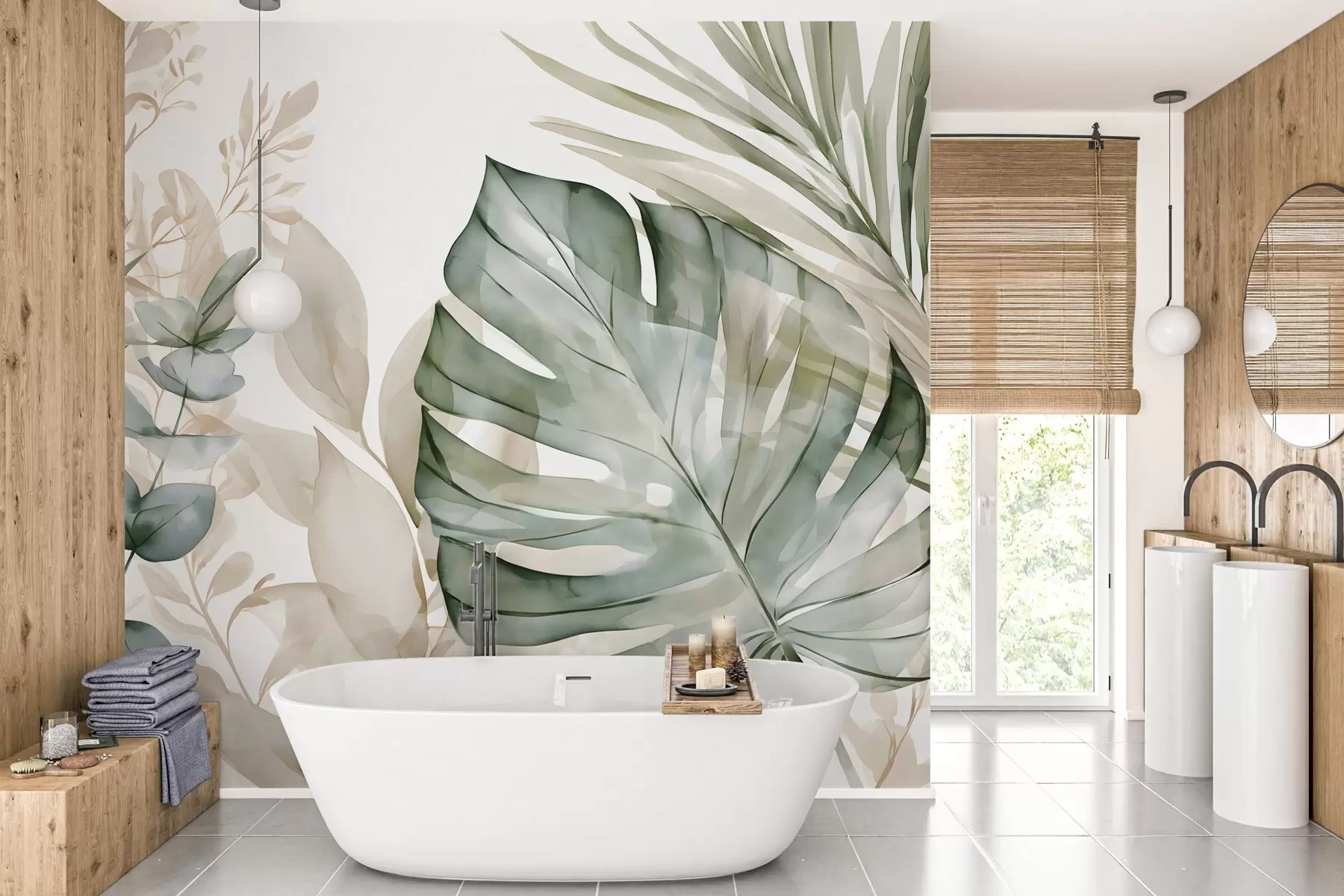 wall murals Large tropical leaves in a watercolour style w05867