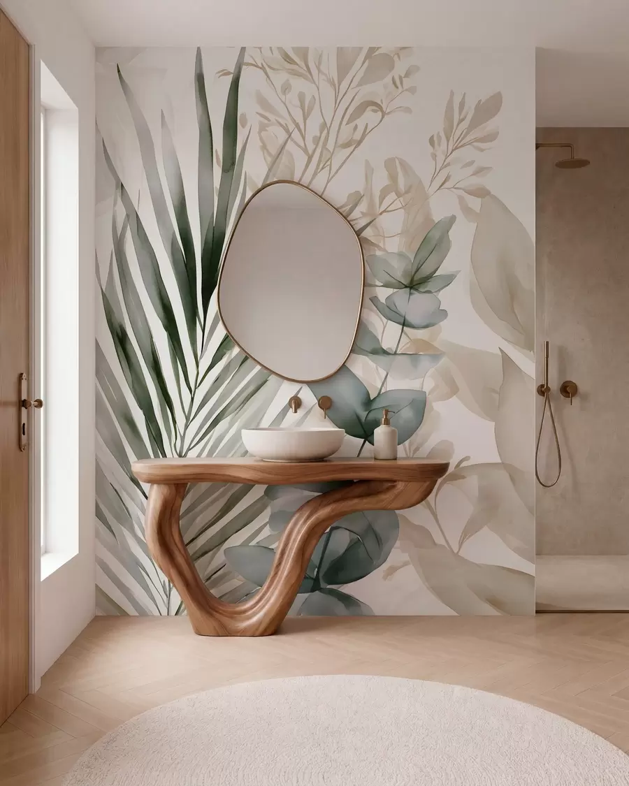 wall murals Large tropical leaves in a watercolour style w05867