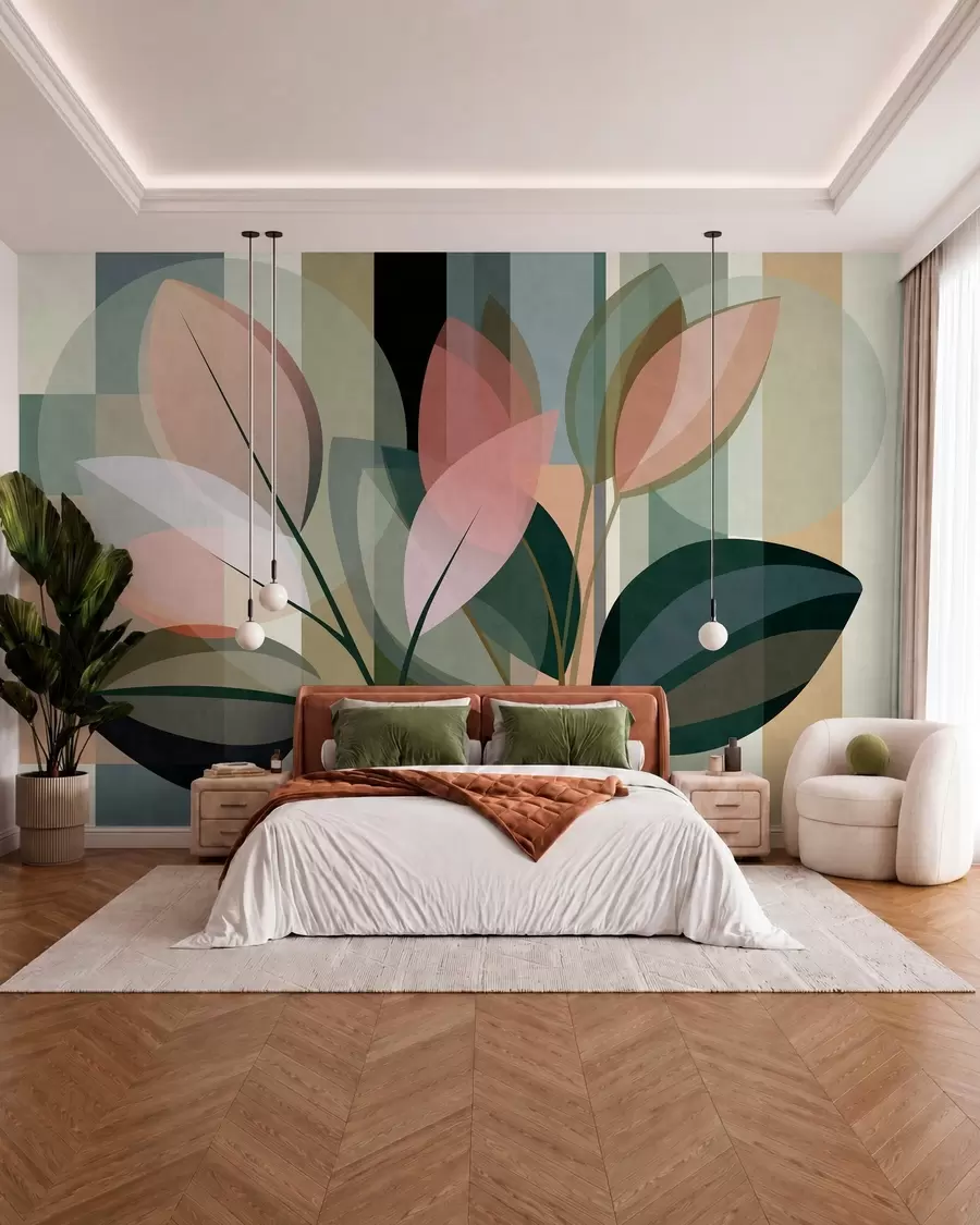 murales Una elegante obra abstracta en la que aparecen plantas w05871