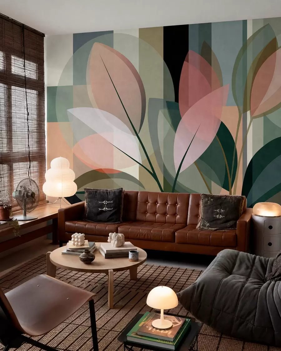 wall murals A stylish abstract piece featuring plants w05871