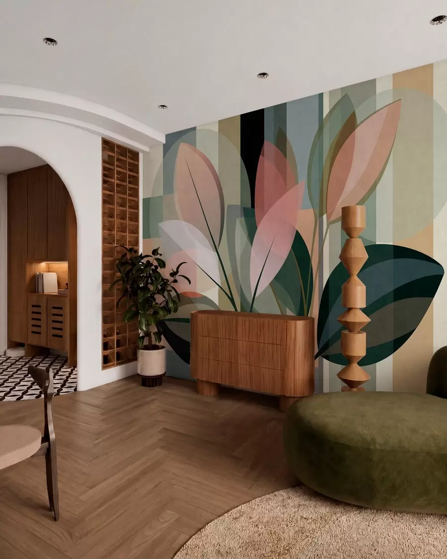 Wall Mural Photo Wallpaper A stylish abstract piece featuring plants w05871