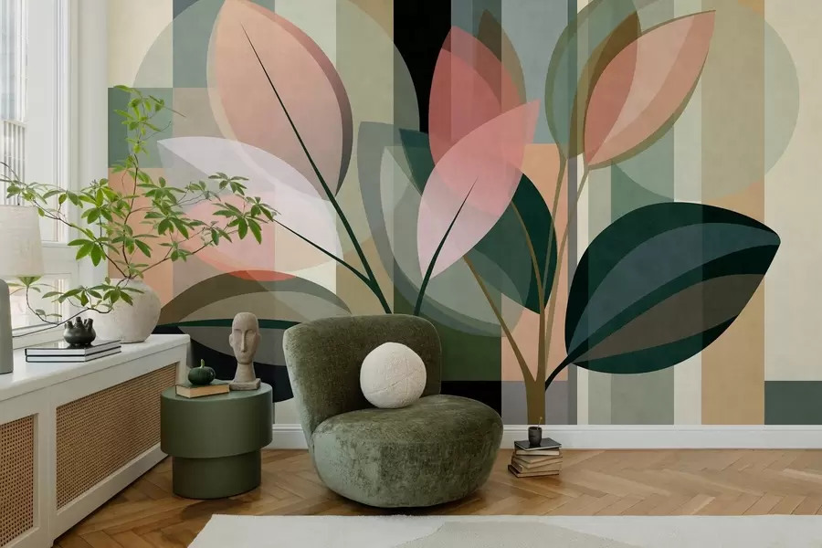 peintures murales Une œuvre abstraite élégante mettant en scène des plantes w05871
