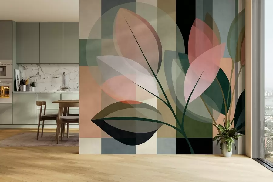 wall murals A stylish abstract piece featuring plants w05871