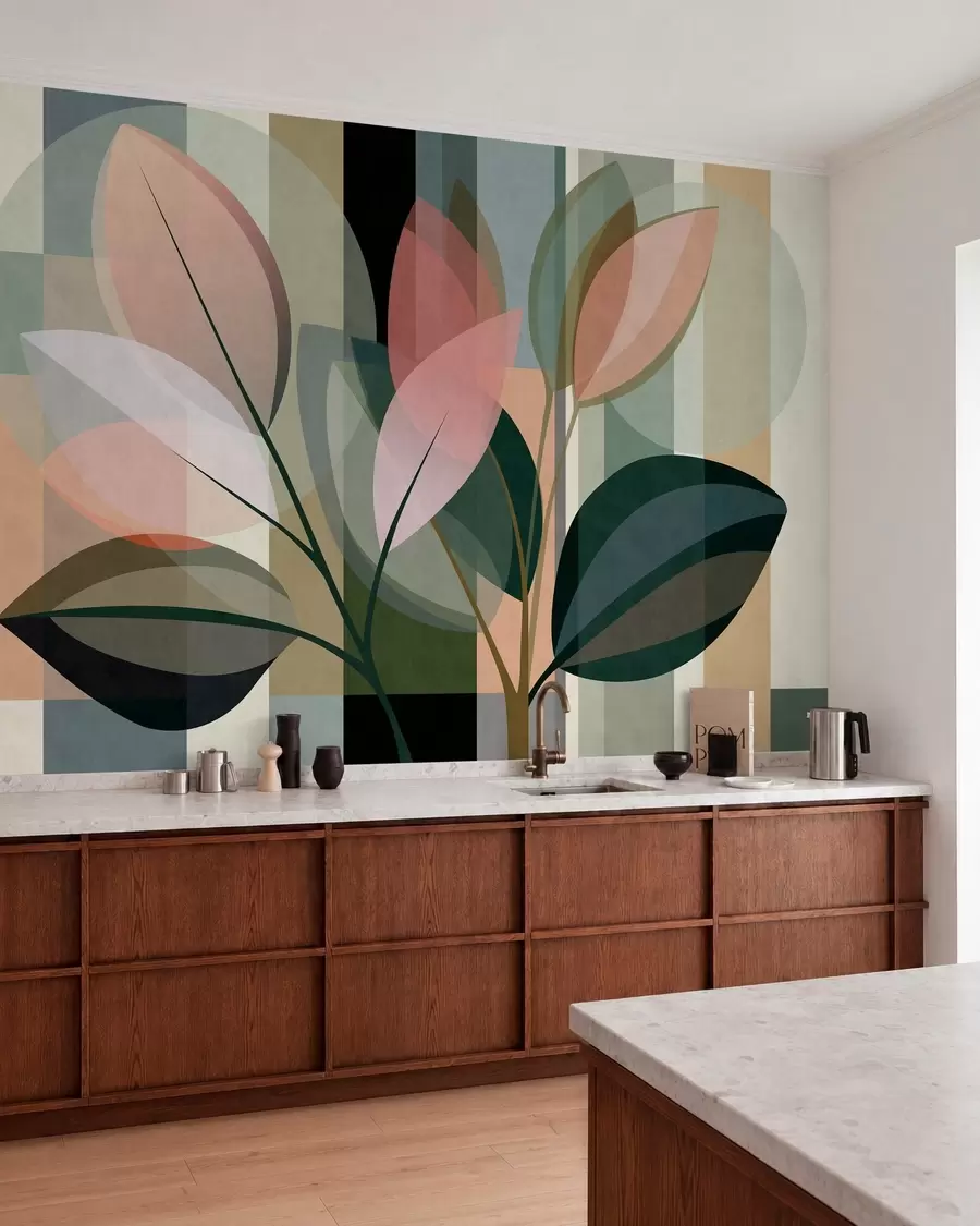 wall murals A stylish abstract piece featuring plants w05871