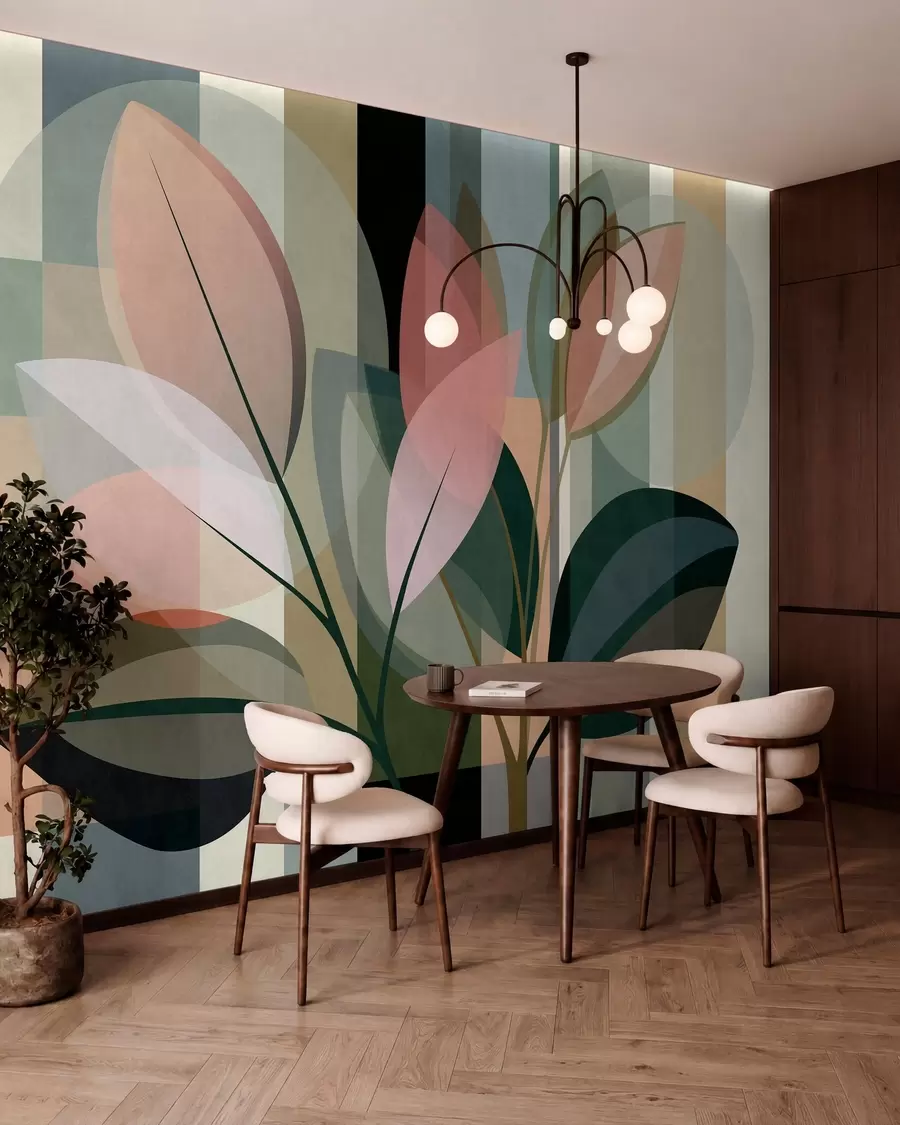 Wall Mural Photo Wallpaper A stylish abstract piece featuring plants w05871