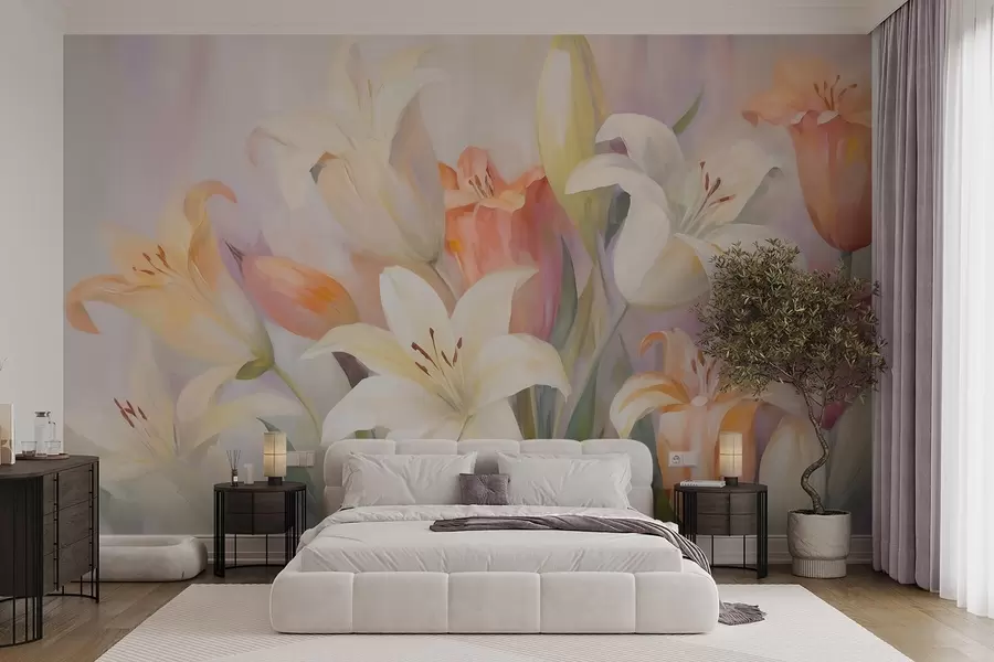 Wall Mural Photo Wallpaper Abstract lilies, imitation of painting w05878