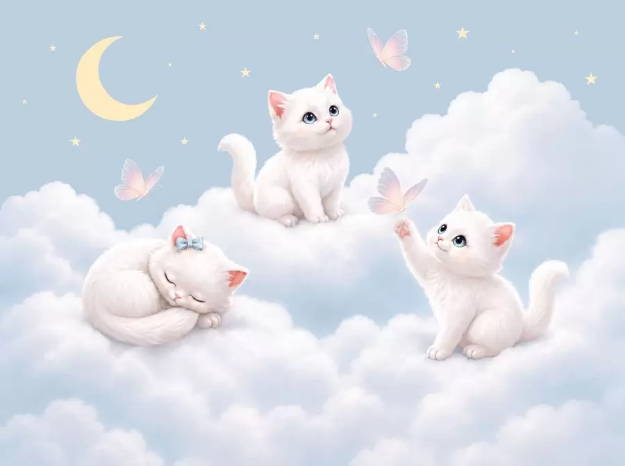 murales Gatitos monísimos con mariposas entre las nubes w05841