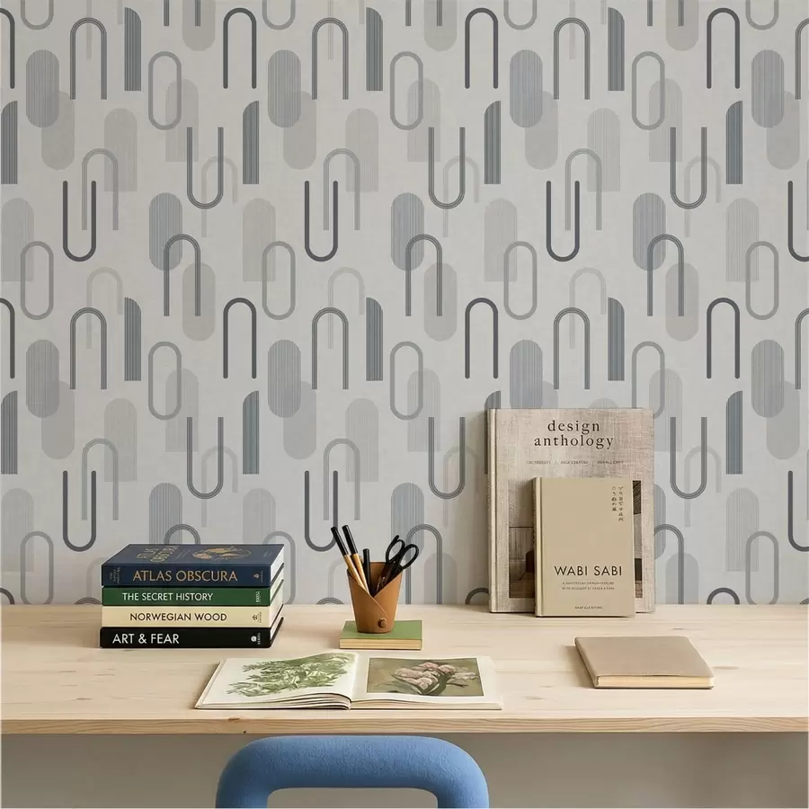wall murals Geometric pattern with arches in gray-blue tones a01255v1