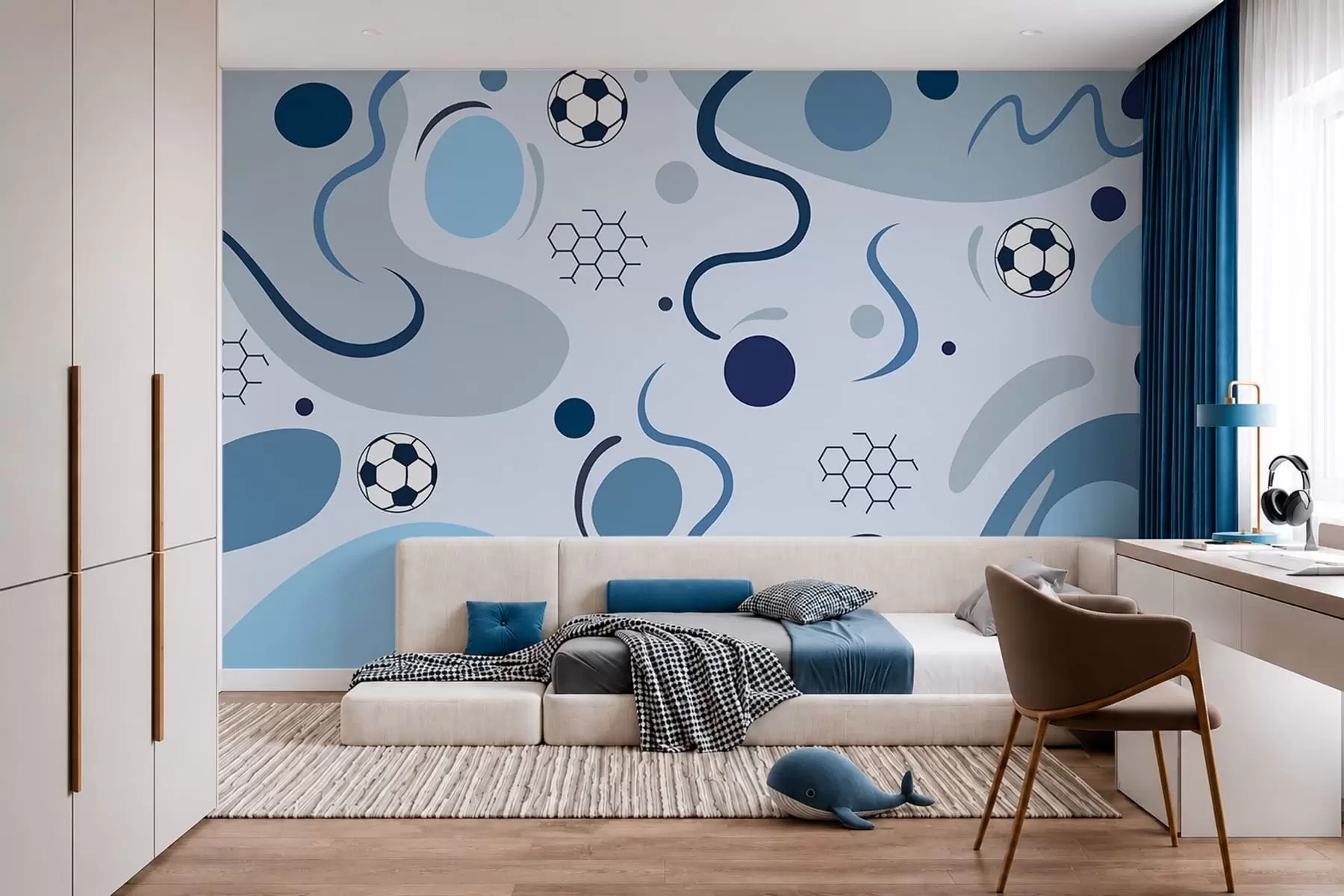 Wall Mural Photo Wallpaper Colorful abstract shapes, soccer balls and diagrams w05142