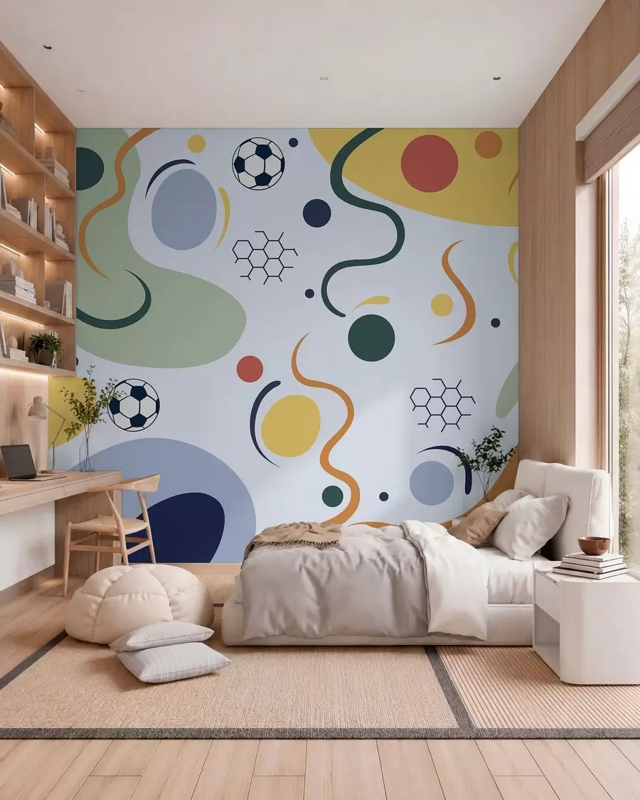 Wall Mural Photo Wallpaper Abstract shapes, soccer balls, lines and circles w05142v2